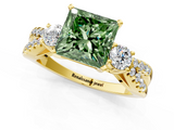Yellow gold Fancy Green Princess  Three-Stone Diamond Ring with Pavé Split Shank and Four-Prong Setting_1