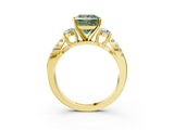 Yellow gold Fancy Green Princess  Three-Stone Diamond Ring with Pavé Split Shank and Four-Prong Setting_3