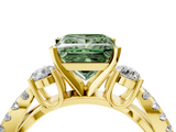 Yellow gold Fancy Green Princess  Three-Stone Diamond Ring with Pavé Split Shank and Four-Prong Setting_4