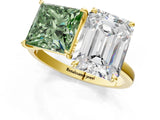 Yellow gold Fancy Green Princess  and Emerald Cut Toi Moi Ring with Prong Setting_31