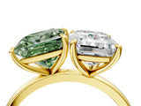 Yellow gold Fancy Green Princess  and Emerald Cut Toi Moi Ring with Prong Setting_34