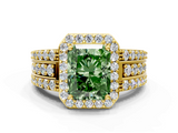 Yellow gold Fancy Green Radiant -Cut Halo Diamond Ring with Split Shank and Four-Prong Setting_85