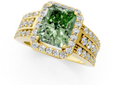 Yellow gold Fancy Green Radiant -Cut Halo Diamond Ring with Split Shank and Four-Prong Setting_86