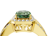 Yellow gold Fancy Green Radiant -Cut Halo Diamond Ring with Split Shank and Four-Prong Setting_89