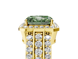 Yellow gold Fancy Green Radiant -Cut Halo Diamond Ring with Split Shank and Four-Prong Setting_90