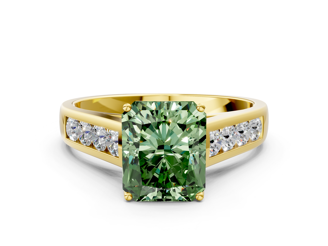 Yellow gold Fancy Green Radiant  Brilliant Channel-Set Solitaire Ring with Four-Prong Setting_19