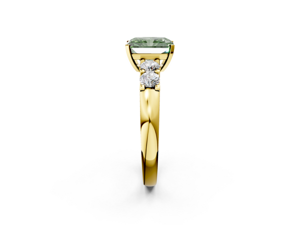 Yellow gold Fancy Green Radiant  Brilliant Cut Diamond Five-Stone Prong Set Engagement Ring with Channel Band
