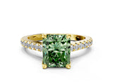 Yellow gold Fancy Green Radiant  Brilliant Diamond Solitaire with Pavé Band and Four-Prong Setting 1