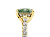 Yellow gold Fancy Green Radiant  Brilliant Diamond Solitaire with Pavé Band and Four-Prong Setting