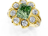 Yellow gold Fancy Green Radiant  Brilliant Flower Halo Diamond Split Shank Ring_136