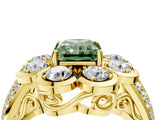 Yellow gold Fancy Green Radiant  Brilliant Flower Halo Diamond Split Shank Ring_139