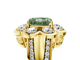Yellow gold Fancy Green Radiant  Brilliant Flower Halo Diamond Split Shank Ring_140