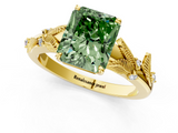 Yellow gold Fancy Green Radiant  Brilliant Solitaire with Leaf Motif Band and Four-Prong Setting_62