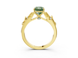 Yellow gold Fancy Green Radiant  Brilliant Solitaire with Leaf Motif Band and Four-Prong Setting_64