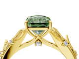 Yellow gold Fancy Green Radiant  Brilliant Solitaire with Leaf Motif Band and Four-Prong Setting_65