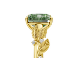 Yellow gold Fancy Green Radiant  Brilliant Solitaire with Leaf Motif Band and Four-Prong Setting_66