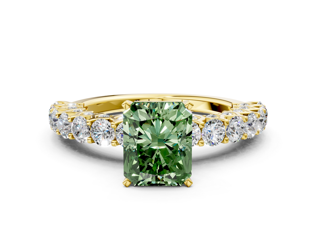 Yellow gold Fancy Green Radiant  Brilliant Solitaire with Pavé Band and Four-Prong Setting_42