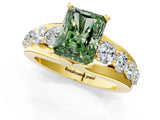 Yellow gold Fancy Green Radiant  Brilliant Solitaire with Side Stones on a Pave Band and Four-Prong Setting_25