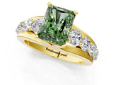 Yellow gold Fancy Green Radiant  Brilliant Solitaire with Side Stones on a Pave Band and Four-Prong Setting_55