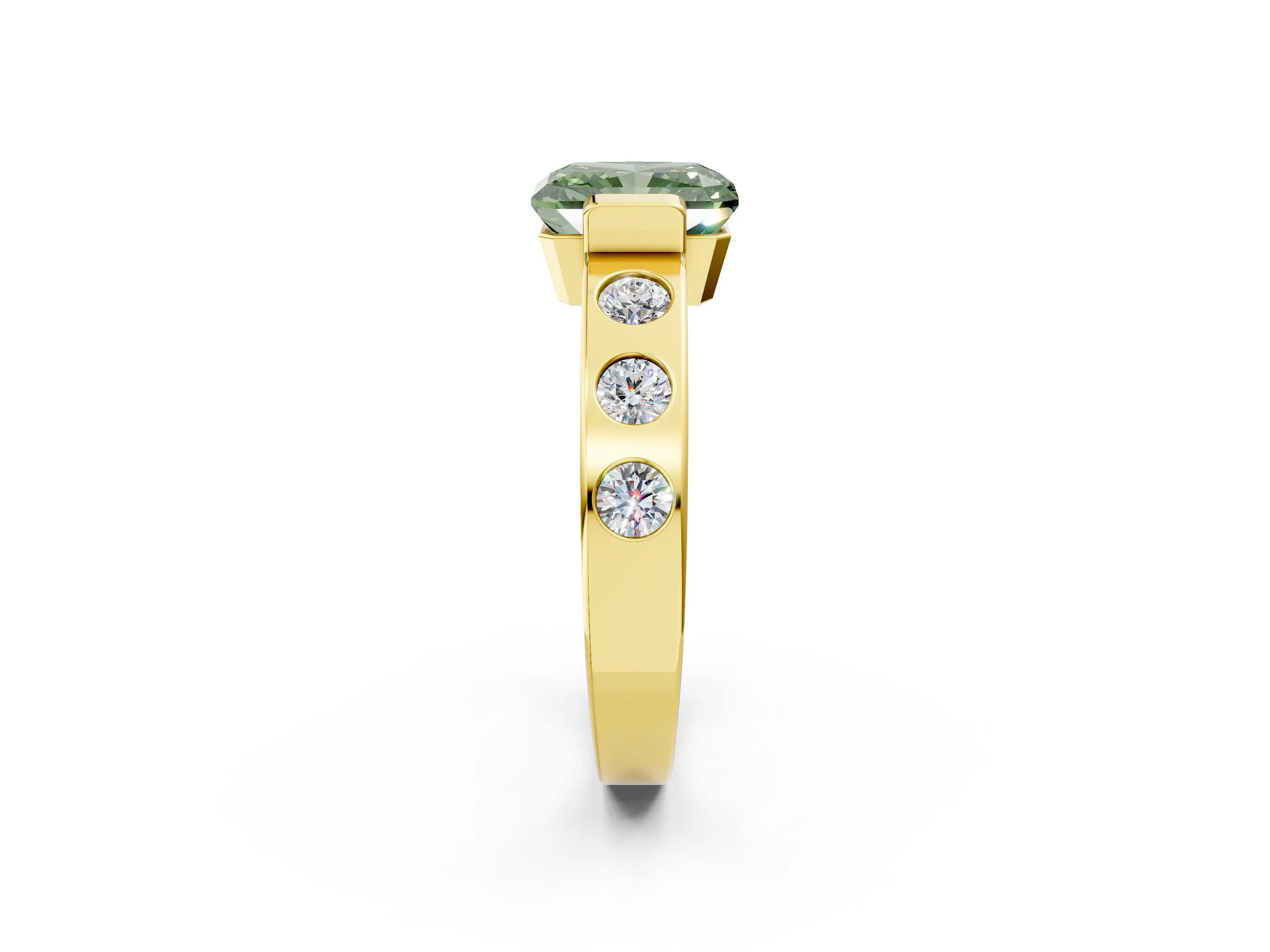 Yellow gold Fancy Green Radiant Cut Brilliant Channel-Set Diamond Ring with Bezel Prong Setting_2