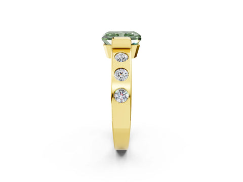 Yellow gold Fancy Green Radiant Cut Brilliant Channel-Set Diamond Ring with Bezel Prong Setting_2