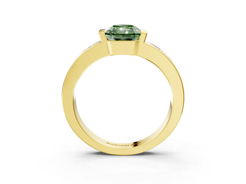 Yellow gold Fancy Green Radiant Cut Brilliant Channel-Set Diamond Ring with Bezel Prong Setting_3