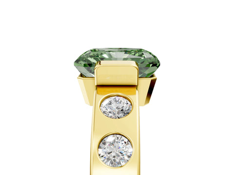 Yellow gold Fancy Green Radiant Cut Brilliant Channel-Set Diamond Ring with Bezel Prong Setting_5