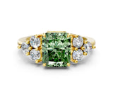 Yellow gold Fancy Green Radiant Cut Brilliant Diamond Cluster Accent Solitaire Ring with Prong Setting