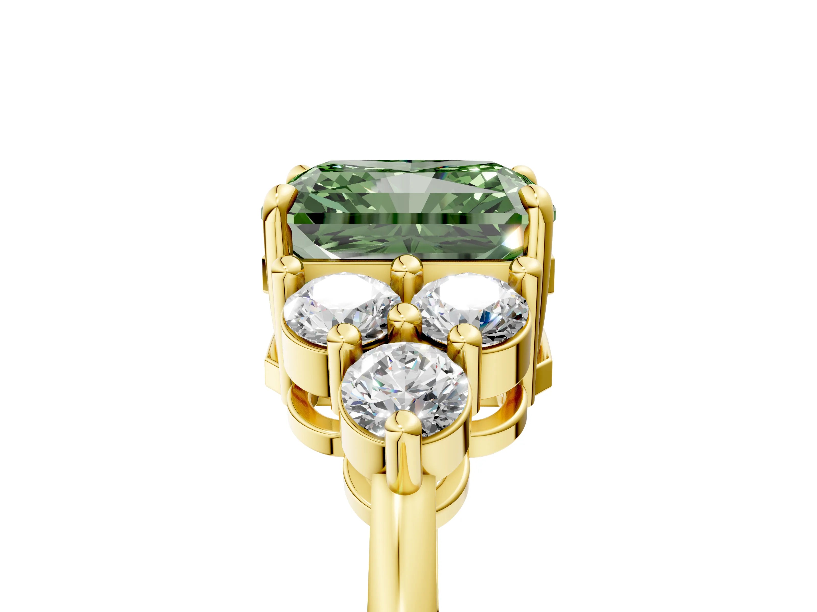 Yellow gold Fancy Green Radiant Cut Brilliant Diamond Cluster Accent Solitaire Ring with Prong Setting_5
