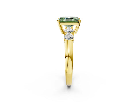 Yellow gold Fancy Green Radiant Cut Brilliant Diamond Five-Stone Engagement Ring with Prong Setting on a Classic Band_5