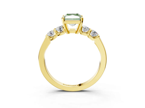 Yellow gold Fancy Green Radiant Cut Brilliant Diamond Five-Stone Engagement Ring with Prong Setting on a Classic Band_6