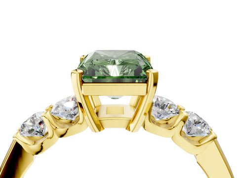 Yellow gold Fancy Green Radiant Cut Brilliant Diamond Five-Stone Engagement Ring with Prong Setting on a Classic Band_7