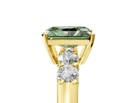 Yellow gold Fancy Green Radiant Cut Brilliant Diamond Five-Stone Engagement Ring with Prong Setting on a Classic Band_8