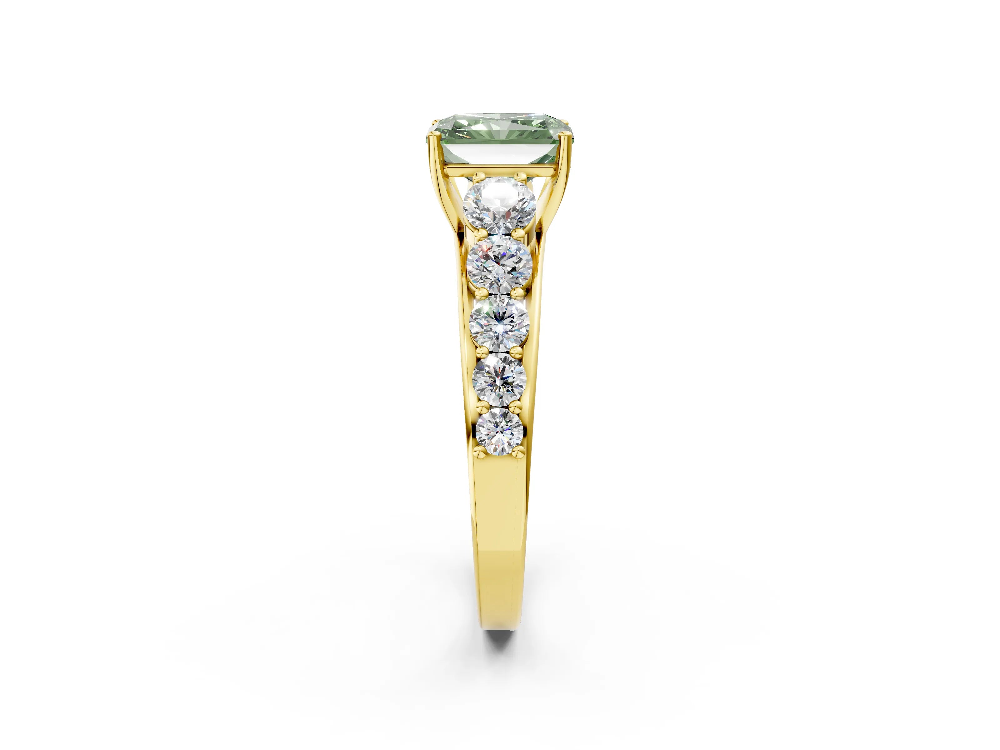 Yellow gold Fancy Green Radiant Cut Brilliant Diamond Pavé Band with Six-Prong Setting_2