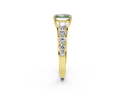 Yellow gold Fancy Green Radiant Cut Brilliant Diamond Pavé Band with Six-Prong Setting_2