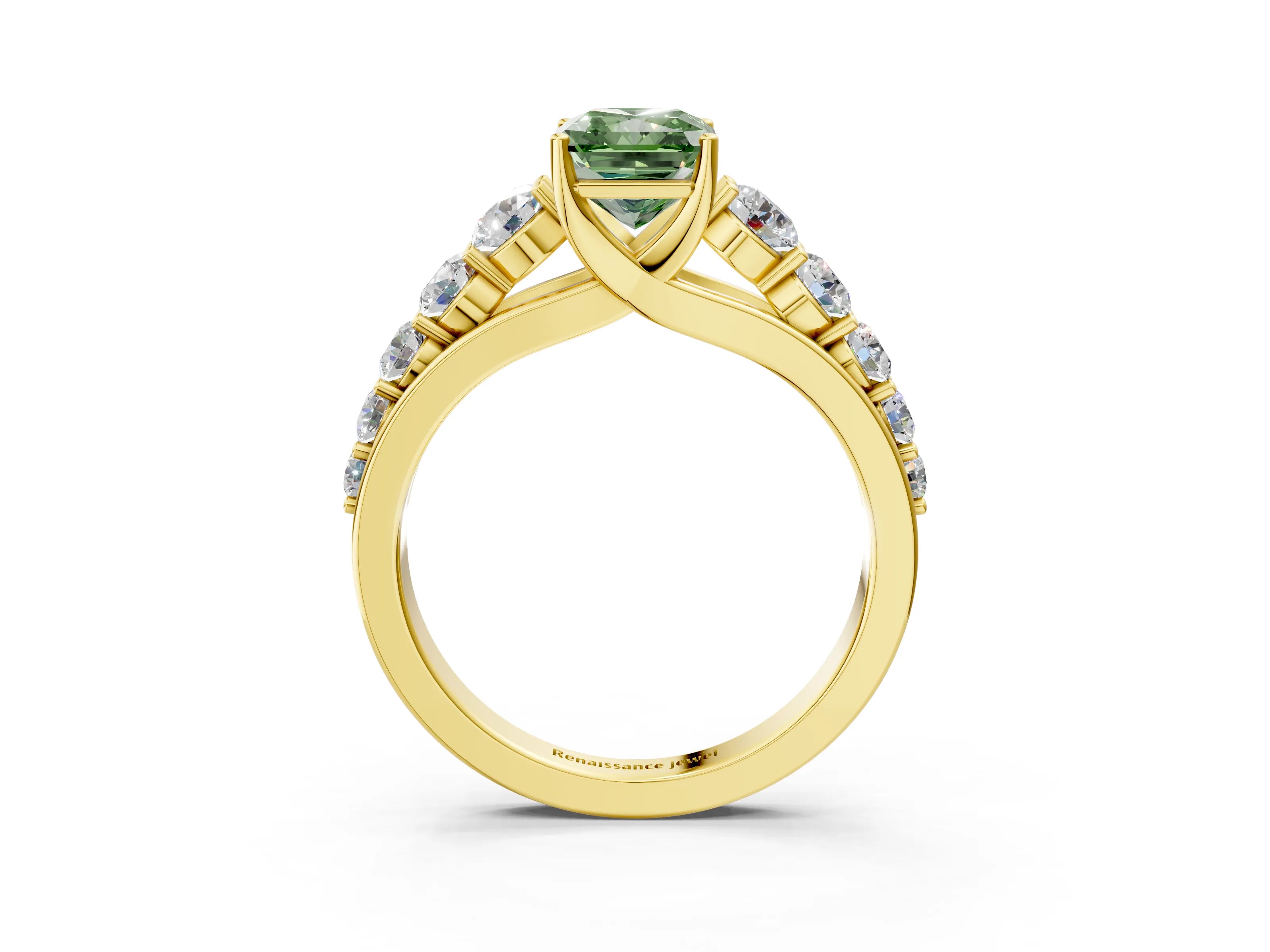 Yellow gold Fancy Green Radiant Cut Brilliant Diamond Pavé Band with Six-Prong Setting_3