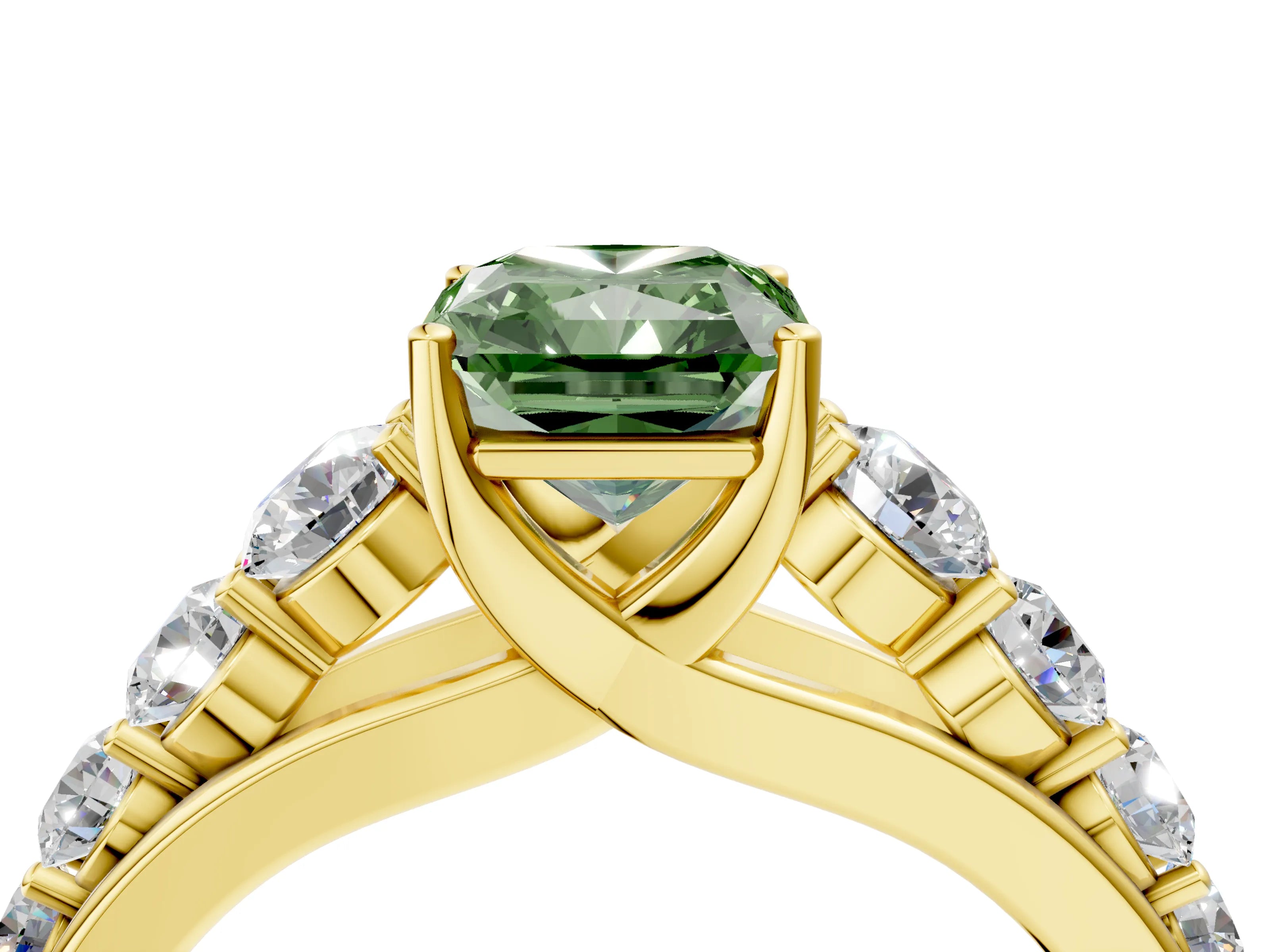 Yellow gold Fancy Green Radiant Cut Brilliant Diamond Pavé Band with Six-Prong Setting_4