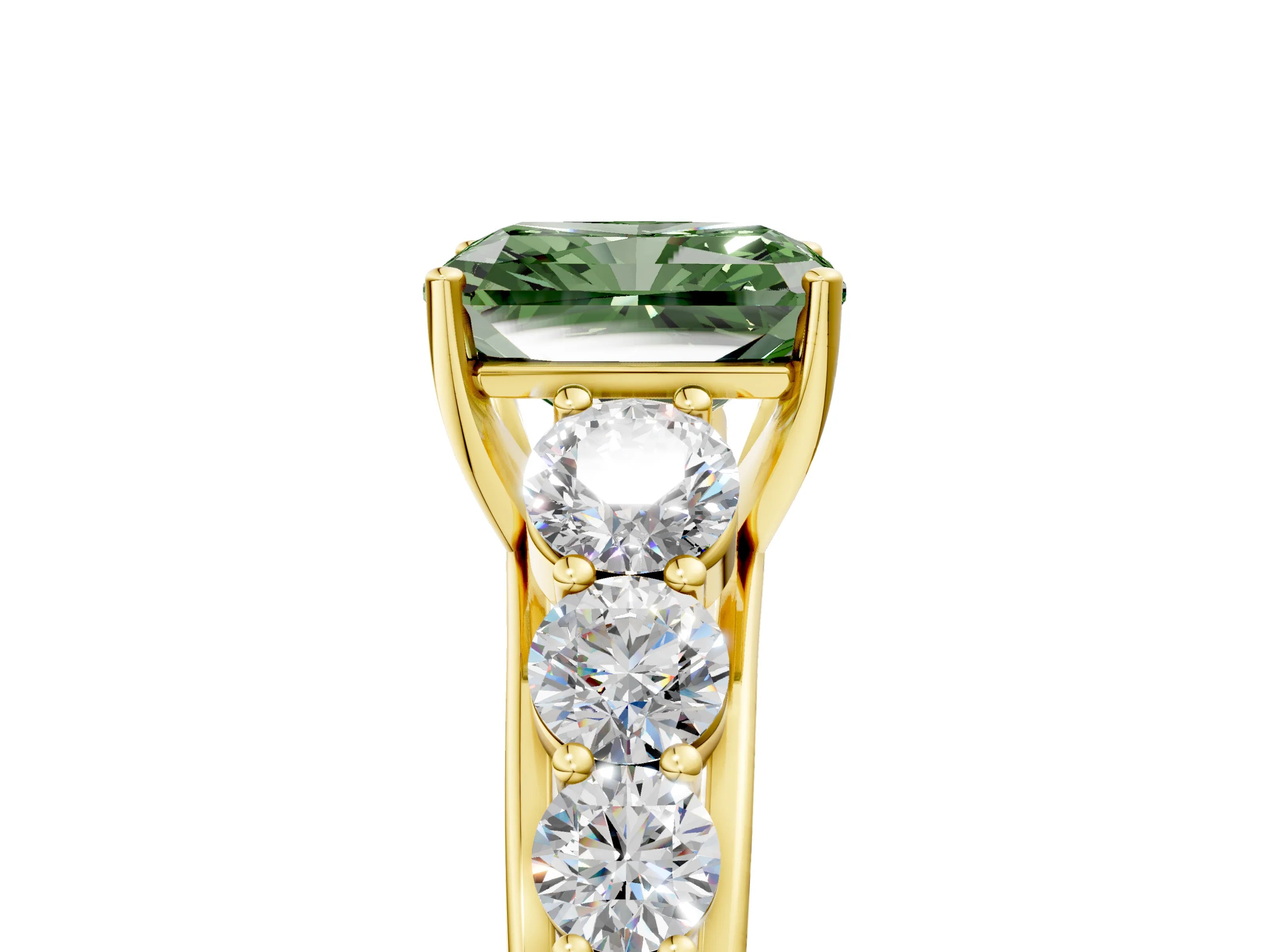 Yellow gold Fancy Green Radiant Cut Brilliant Diamond Pavé Band with Six-Prong Setting_5
