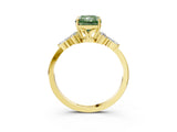 Yellow gold Fancy Green Radiant Cut Brilliant Diamond Solitaire Ring with Pear Side Stones and Four-Prong Setting_6