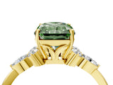 Yellow gold Fancy Green Radiant Cut Brilliant Diamond Solitaire Ring with Pear Side Stones and Four-Prong Setting_7