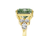 Yellow gold Fancy Green Radiant Cut Brilliant Diamond Solitaire Ring with Pear Side Stones and Four-Prong Setting_8