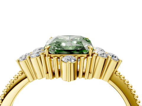 Yellow gold Fancy Green Radiant Cut Brilliant Diamond with Cluster Setting on a Beaded Band and Four-Prong Setting_4
