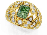 Yellow gold Fancy Green Radiant Cut Brilliant Halo Pave Diamond Milgrain Ring_1