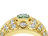 Yellow gold Fancy Green Radiant Cut Brilliant Halo Pave Diamond Milgrain Ring_4