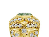 Yellow gold Fancy Green Radiant Cut Brilliant Halo Pave Diamond Milgrain Ring_5