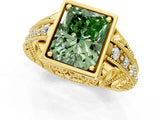 Yellow gold Fancy Green Radiant Cut Brilliant Milgrain Filigree Diamond Ring with Square Prong Setting_1