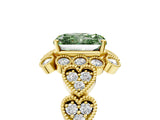 Yellow gold Fancy Green Radiant Cut Brilliant Milgrain Pave Heart Band Solitaire Ring_5