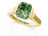 Yellow gold Fancy Green Radiant Cut Brilliant Solitaire Diamond Ring with Channel Set Band and Bar Prong Setting_1