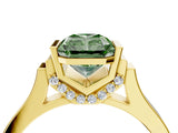 Yellow gold Fancy Green Radiant Cut Brilliant Solitaire Diamond Ring with Channel Set Band and Bar Prong Setting_4