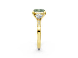 Yellow gold Fancy Green Radiant Cut Brilliant Three-Stone Diamond Ring with Pavé Band and Four-Prong Setting_5